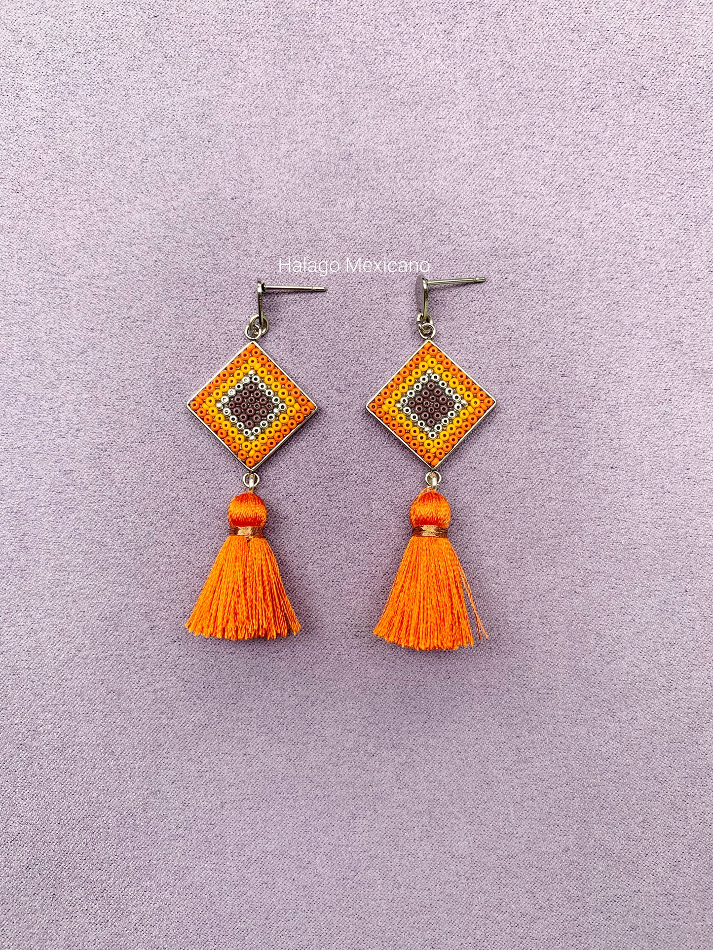 Aretes Ojo de Dios wixárika naranjas