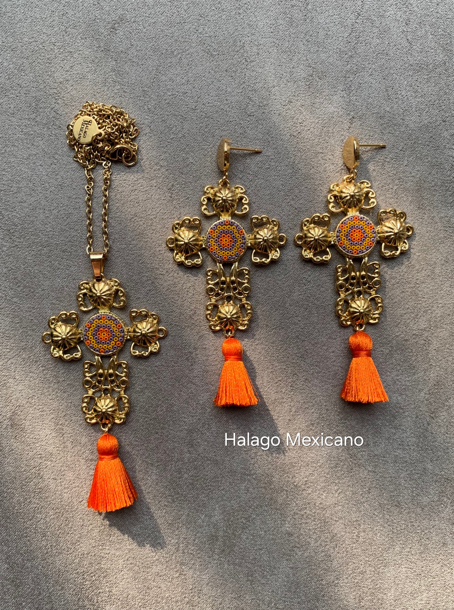 Set collar y aretes cruz Día de Muertos