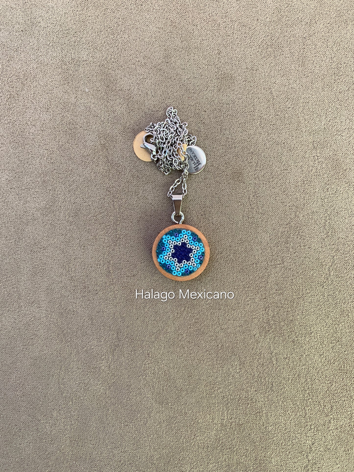 Collar pequeño de madera Estrella Azul