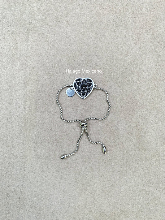 Pulsera con forma de corazón y extensible de color NEGRO